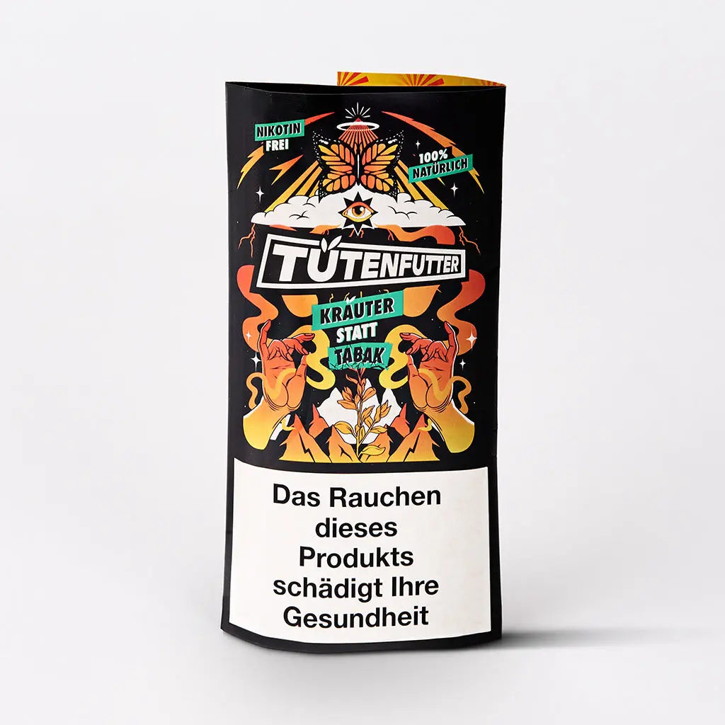 Dieses Produkt von kleine knospe ist eine farbenfrohe Verpackung für ein CBD-Kräutermischung, die als Alternative zu Tabak angeboten wird.