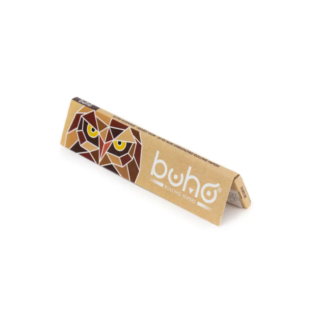 Dieses Bild zeigt die umweltfreundlichen Buhó Rolling Papers, die als Zubehör für Cannabis-Produkte von 'kleine knospe' verwendet werden.