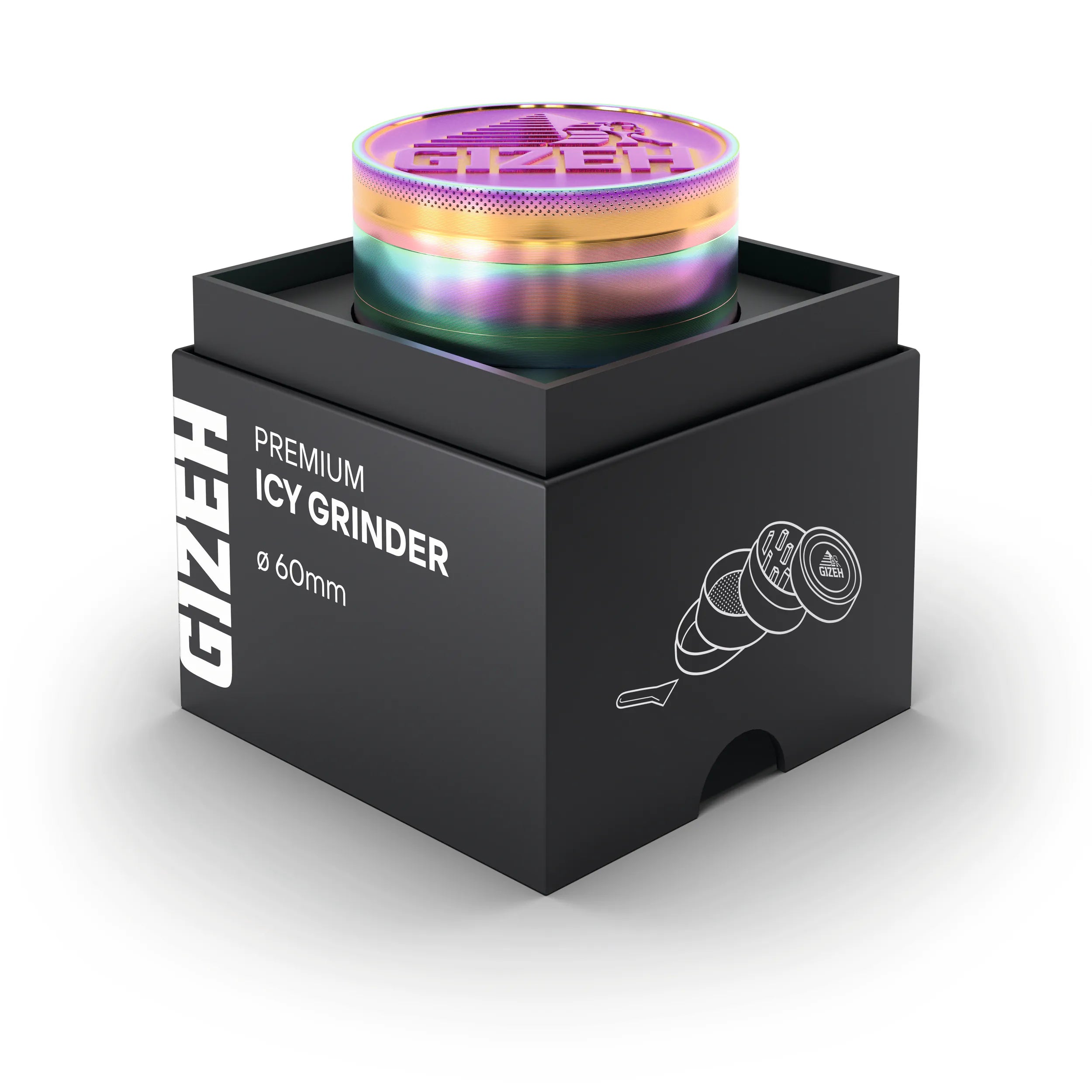 Gizeh Icy Grinder 60mm Pink Einzelpackung Offen Gestapelt Large