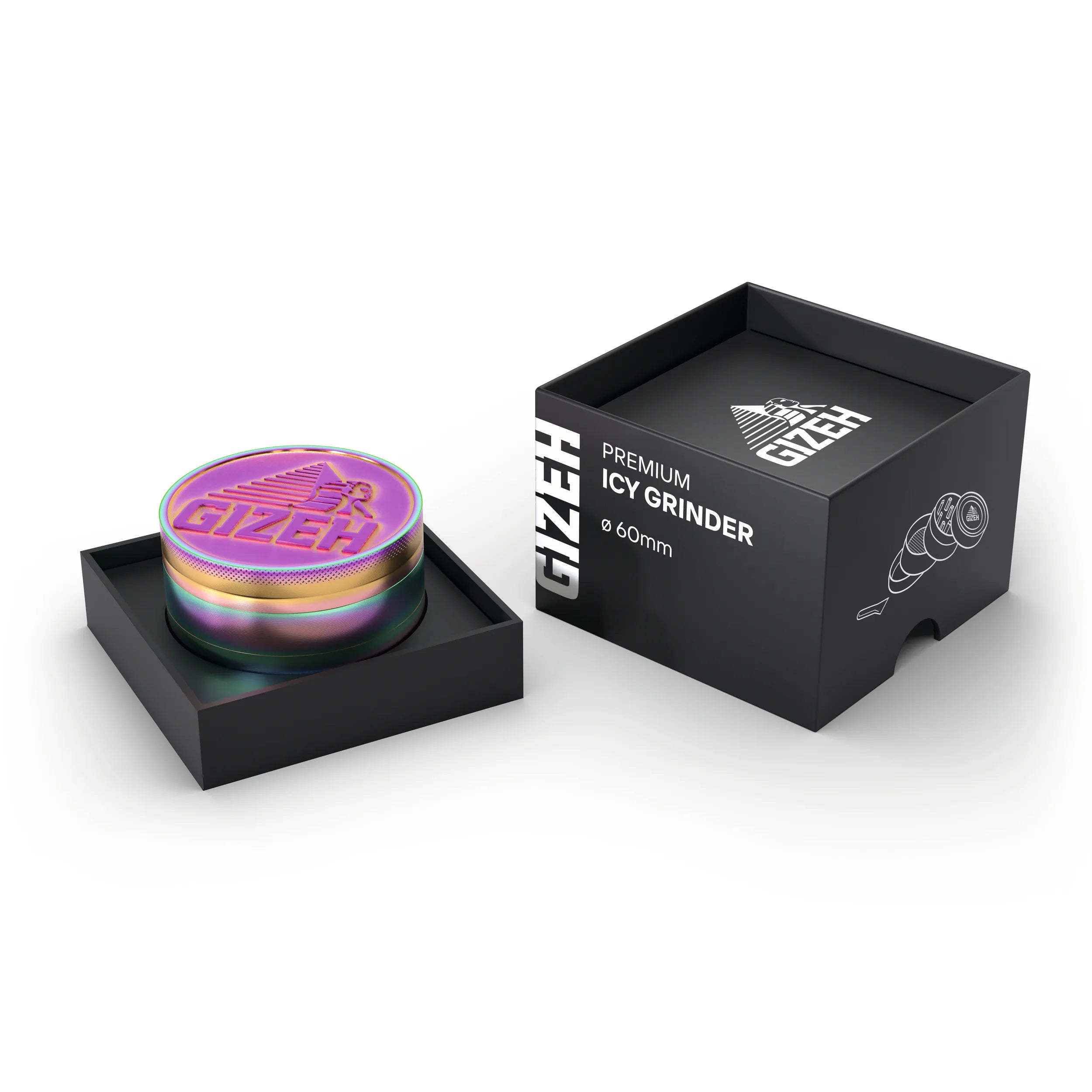 Gizeh Icy Grinder 60mm Pink Einzelpackung Offen Nebeneinander Large