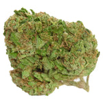 Diese Nahaufnahme zeigt ein dichtes CBD-Cannabis-Blütenprodukt von "kleine knospe", das durch seine kräftige grüne Farbe und dichte Struktur hervorsticht.